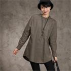 Mandarin-collar Half-placket Long Shirt