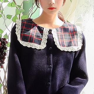 Tartan Plaid Sailor-collar Cardigan