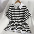 Short-sleeve Striped Blouse Striped - Black & White - One Size