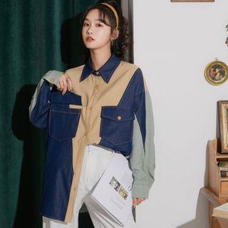 Denim Panel Color Block Shirt