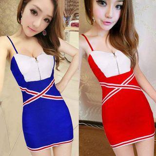 Color Block Strappy Bodycon Mini Dress