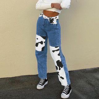 Cow Print High Waist Straight Leg Pants
