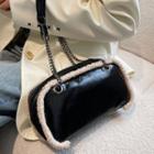 Fluffy Trim Faux Leather Shoulder Bag