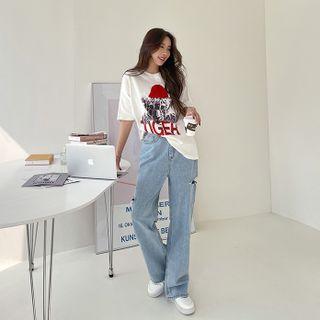 Tiger-print Knit-detail T-shirt