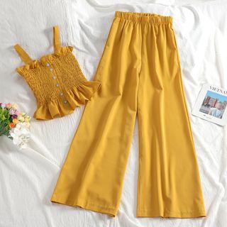 Set Of 2 : Plain Suspender Top + Wide Leg Pants