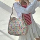 Heart Print Faux Leather Tote Bag Red & Blue & Green - One Size