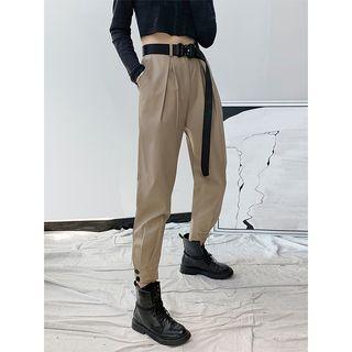 Button-hem Crop Jogger Pants
