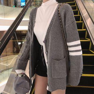 Contrast Trim Loose-fit Cardigan Gray - One Size