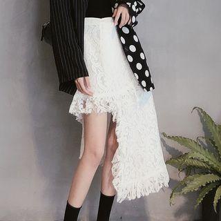 Asymmetric A-line Lace Skirt White - One Size
