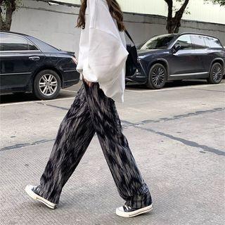 Tie-dye Wide Leg Pants Black & Gray - One Size