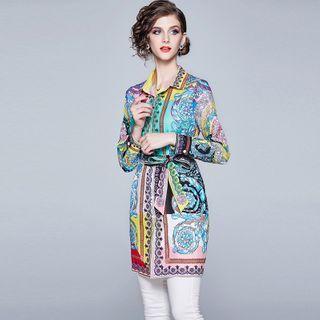 Long-sleeve Printed Sashed Shirt