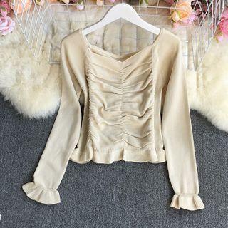 Bell-sleeve Shirred Knit Top