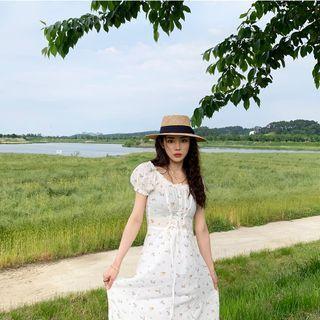 Off-shoulder Floral Print Dress White - One Size
