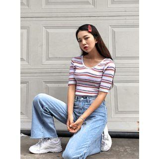 Stripe Ribbed Slim-fit Top