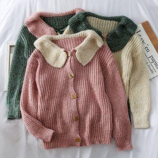 Peter Pan-collar Colorblock Knit Cardigan
