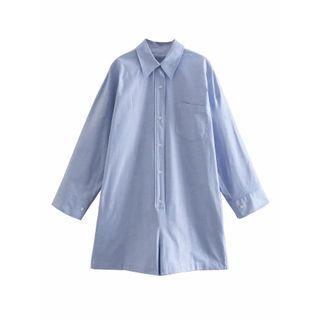 Long-sleeve Plain Shirt Romper