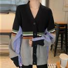 Pinstriped Panel Cardigan As Shown In Figure - One Size