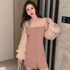 Bell-sleeve Mesh Panel Knit Top / Bell-sleeve Mini Knit Dress