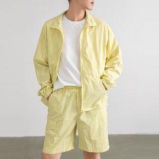 Set: Plain Loose-fit Zip Jacket + Shorts