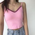 V-neck Lace-trim Cropped Camisole Top