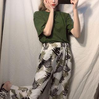 Plain Short-sleeve T-shirt / Wide Leg Pants