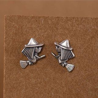 925 Sterling Silver Witch Ear Stud Earring 1 Pair - Silver - One Size
