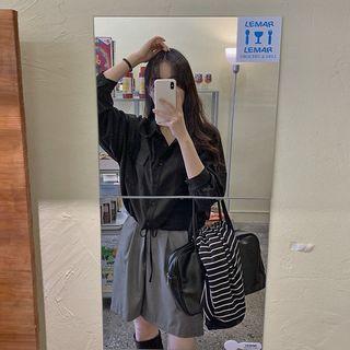 Drawstring-hem Dual-pocket Shirt