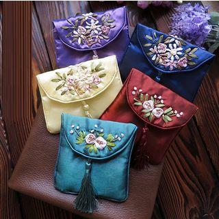 Flower Embroidered Tasseled Pouch