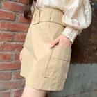 Pocket-side Belted A-line Miniskirt