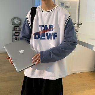 Lettering Print Mock Two Piece T-shirt