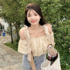 Short-sleeve Off-shoulder Blouse Almond - One Size