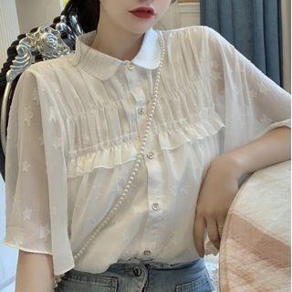 Bell-sleeve Star Applique Chiffon Shirt