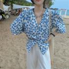 Elbow-sleeve Floral Print Shirt / Pants