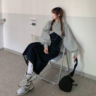 Denim Sleeveless Dress / Plain Long-sleeve Sweatshirt