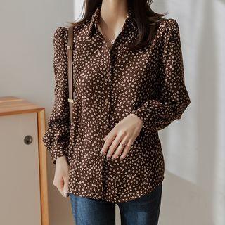 Bishop-sleeve Floral Shirt