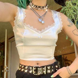 Lace Trim Silky Tank Top