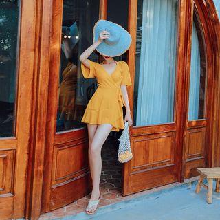 Set: Bikini Top + Short-sleeve Swim Dress