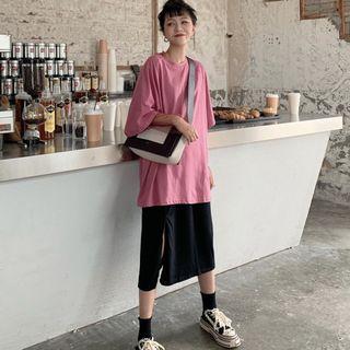 Elbow-sleeve T-shirt / Long-sleeve Top / A-line Midi Skirt