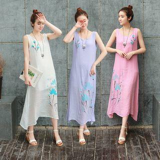 Set: Print Maxi Tank Dress + Short Sleeve Light Jacket