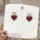 Heart Ear Stud 1 Pair - Dark Red - One Size