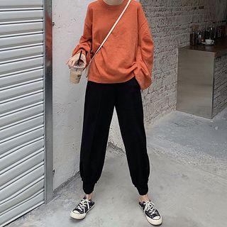 Lantern-sleeve Knit Top / Cropped Harem Pants