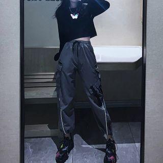 Long-sleeve Printed T-shirt / Harem Cargo Pants / Set
