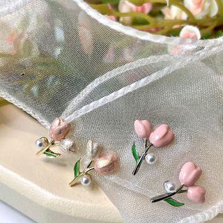 Tulip Glaze Faux Pearl Alloy Earring