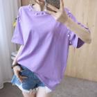 Elbow-sleeve Beaded T-shirt