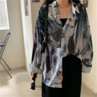 Long-sleeve Printed Loose Fit Shirt As Shown In Figure - One Size