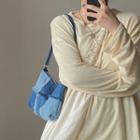 Frayed Denim Crossbody Bag Blue - One Size