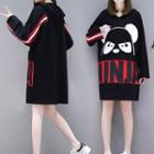 Contrast-trim Panda Print Mini Hoodie Dress