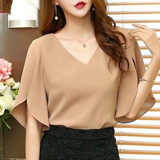 V-neck Chiffon Elbow-sleeve Blouse