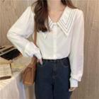 Puff-sleeve Collared V-neck Blouse