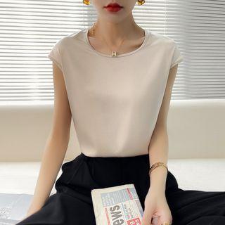 Cap-sleeve Crew Neck T-shirt